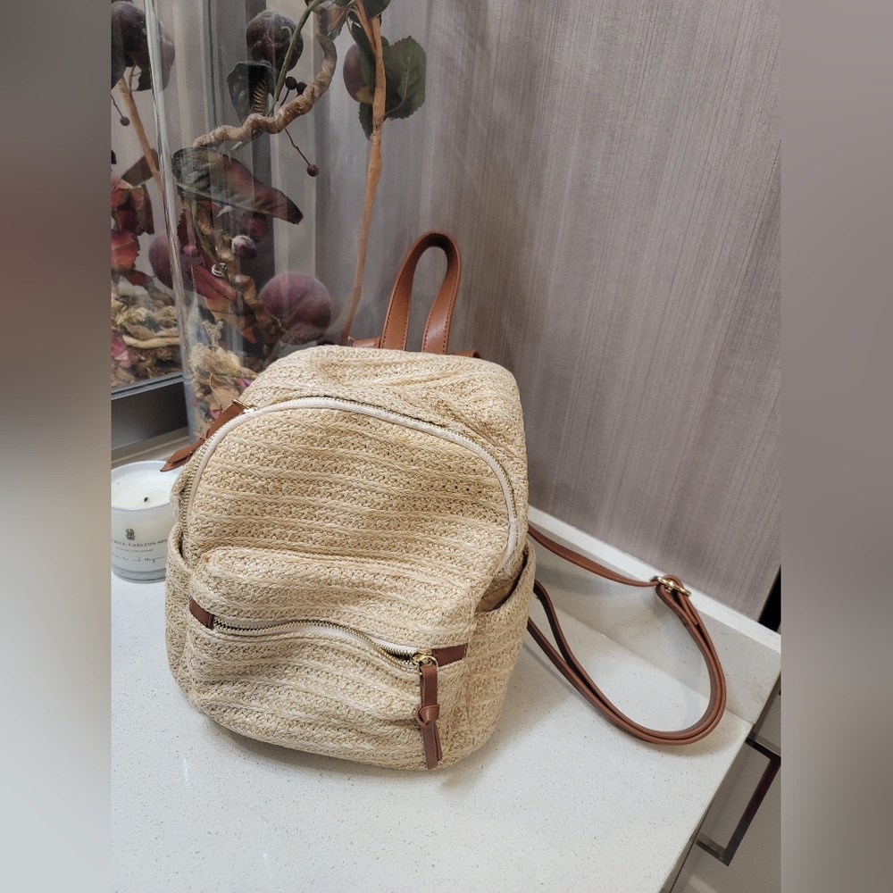 Tuckernuck Raffia Braided Backpack with Leather Trim